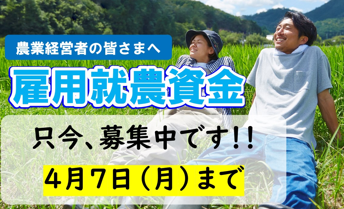 【雇用就農資金の募集】50歳未満の就農希望者の新規雇用を応援します！