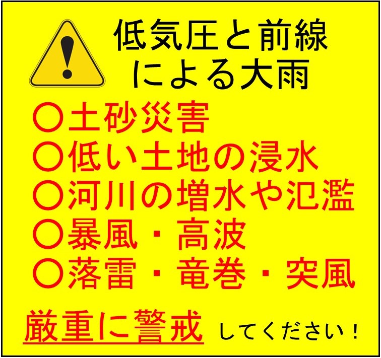 低気圧と前線による大雨に厳重に警戒しましょう！