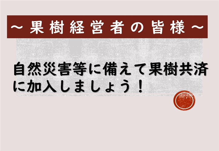 自然災害等に備えて果樹共済に加入しましょう！