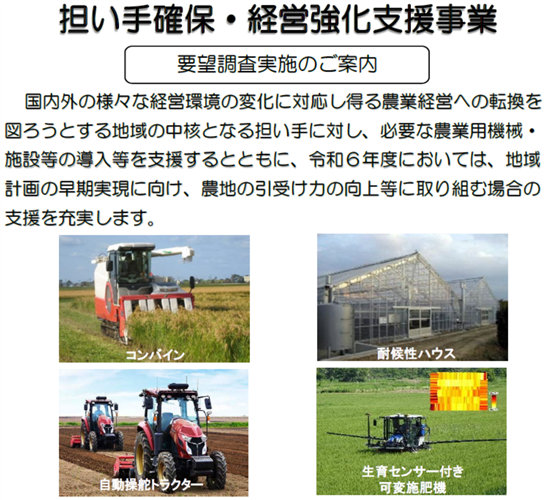 担い手確保・経営強化支援事業の要望調査を開始しました