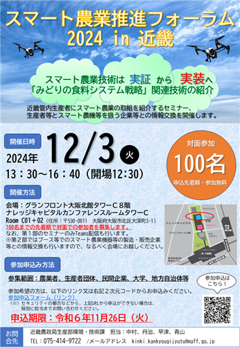 【参加・出展募集】12月３日は「スマート農業推進フォーラム2024in近畿」へ！