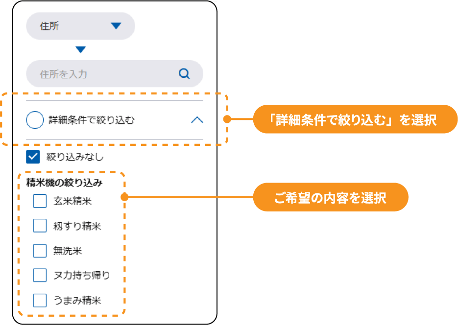 「コイン精米機設置場所検索の使い方」スクリーンショット